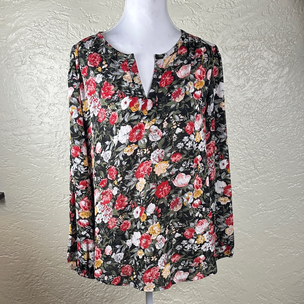 LOFT Floral Print Blouse‎ - Black, Red, Yellow